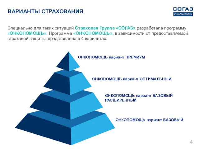 ВАРИАНТЫ СТРАХОВАНИЯ Специально для таких ситуаций Страховая Группа «СОГАЗ» разработала