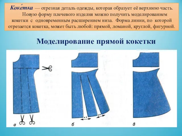 Моделирование прямой кокетки Коке́тка — отрезная деталь одежды, которая образует