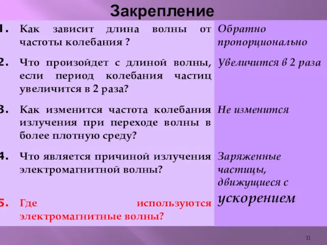 Закрепление Как зависит длина волны от частоты колебания ? Что