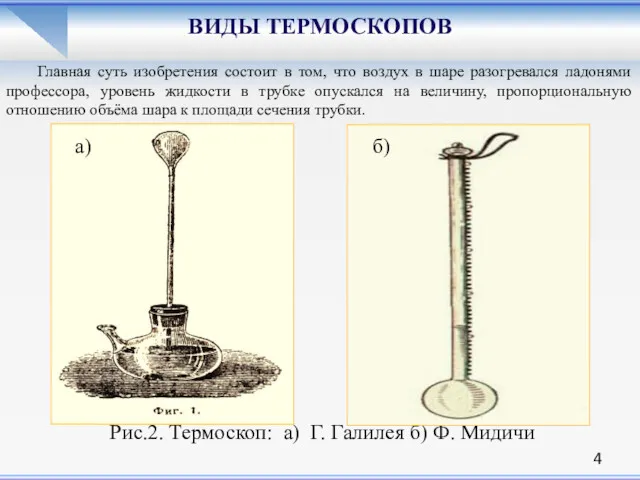 ВИДЫ ТЕРМОСКОПОВ Главная суть изобретения состоит в том, что воздух