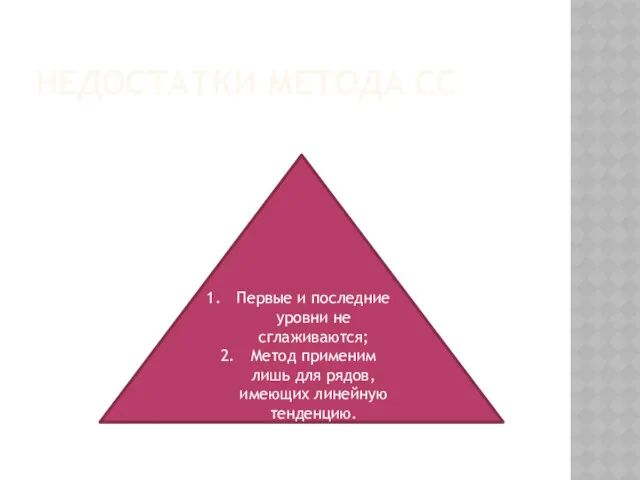 НЕДОСТАТКИ МЕТОДА СС Первые и последние уровни не сглаживаются; Метод