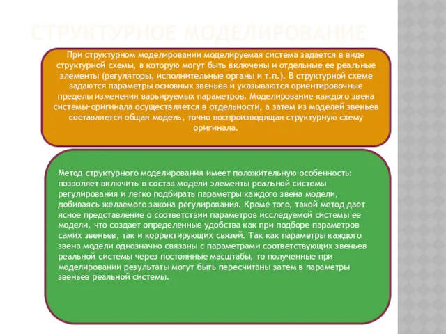 СТРУКТУРНОЕ МОДЕЛИРОВАНИЕ При структурном моделировании моделируемая система задается в виде