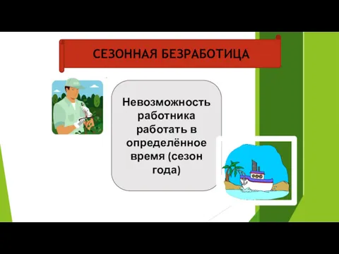 СЕЗОННАЯ БЕЗРАБОТИЦА Невозможность работника работать в определённое время (сезон года)