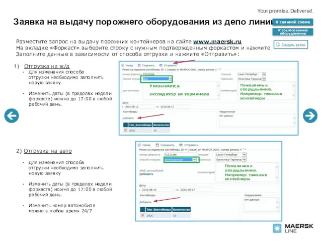 Разместите запрос на выдачу порожних контейнеров на сайте www.maersk.ru На