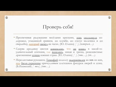 Проверь себя! Просвечивая радужными весёлыми красками, тень скользнула по дорожке,