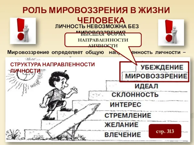 РОЛЬ МИРОВОЗЗРЕНИЯ В ЖИЗНИ ЧЕЛОВЕКА Мировоззрение определяет общую направленность личности