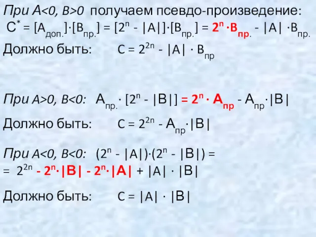 При А 0 получаем псевдо-произведение: С* = [Aдоп.]·[Bпр.] = [2n - |A|]·[Bпр.] =