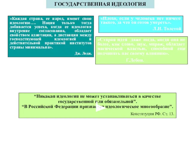 «Каждая страна, ее народ, имеют свою идеологию…. Нация только тогда