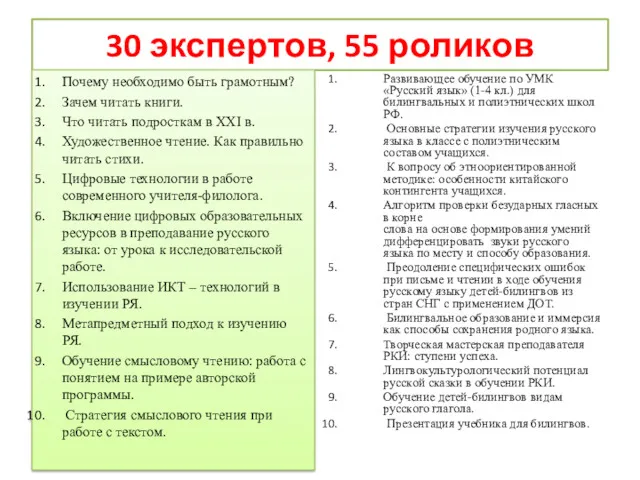 30 экспертов, 55 роликов Почему необходимо быть грамотным? Зачем читать