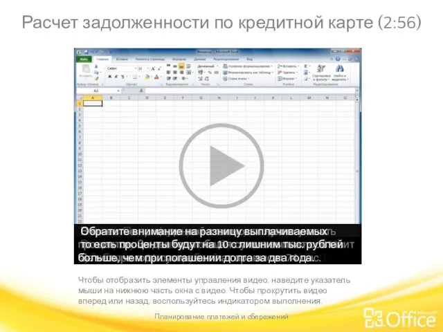 Расчет задолженности по кредитной карте (2:56) Планирование платежей и сбережений