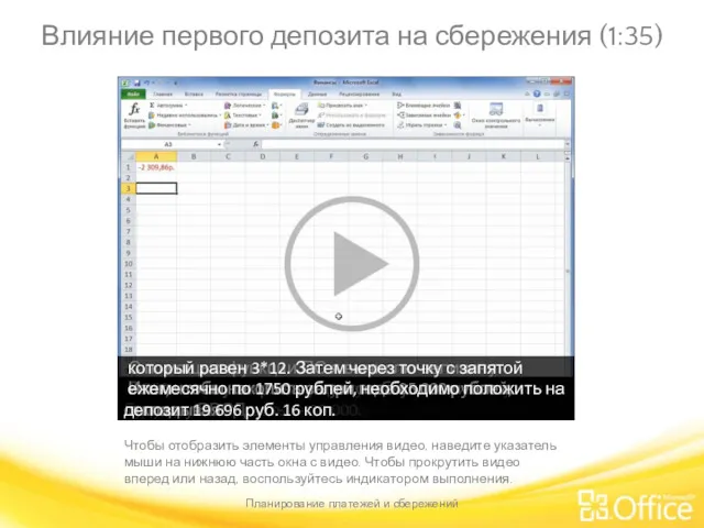 Влияние первого депозита на сбережения (1:35) Планирование платежей и сбережений