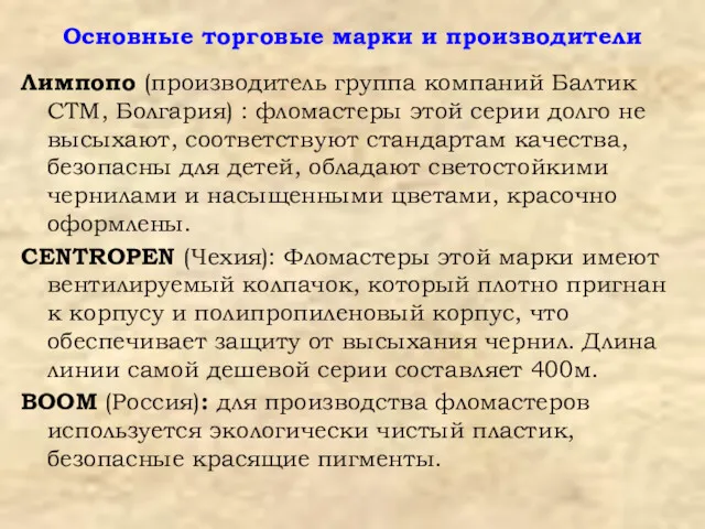 Основные торговые марки и производители Лимпопо (производитель группа компаний Балтик