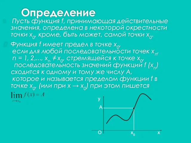 Определение Пусть функция f, принимающая действительные значения, определена в некоторой