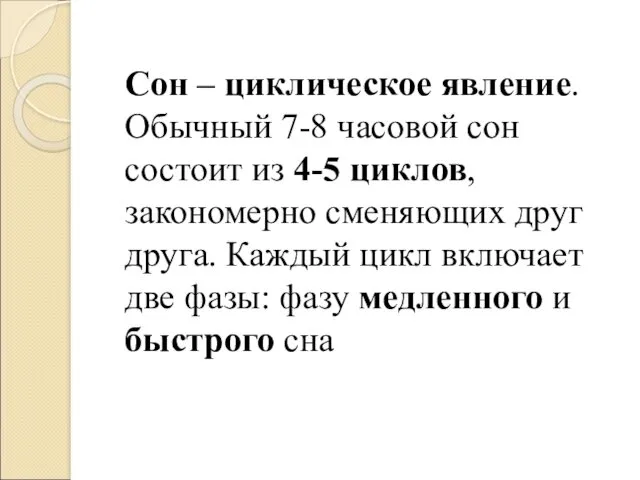 Сон – циклическое явление. Обычный 7-8 часовой сон состоит из