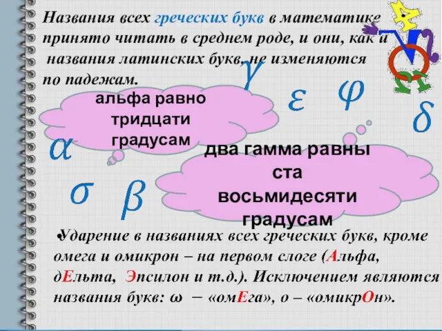 Названия всех греческих букв в математике принято читать в среднем