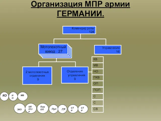 Организация МПР армии ГЕРМАНИИ. Командир роты 124 Управление 16 Отделение