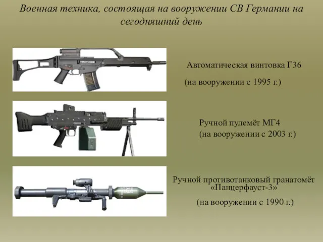 Военная техника, состоящая на вооружении СВ Германии на сегодняшний день