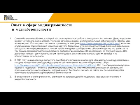 Опыт в сфере медиаграмотности и медиабезопасности Самая большая проблема, с