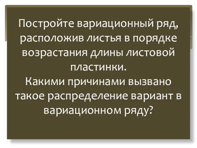 Постройте вариационный ряд, расположив листья в порядке возрастания длины листовой