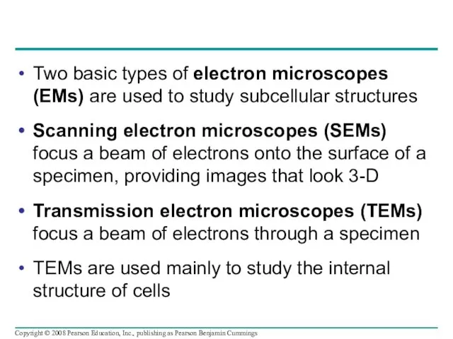 Two basic types of electron microscopes (EMs) are used to