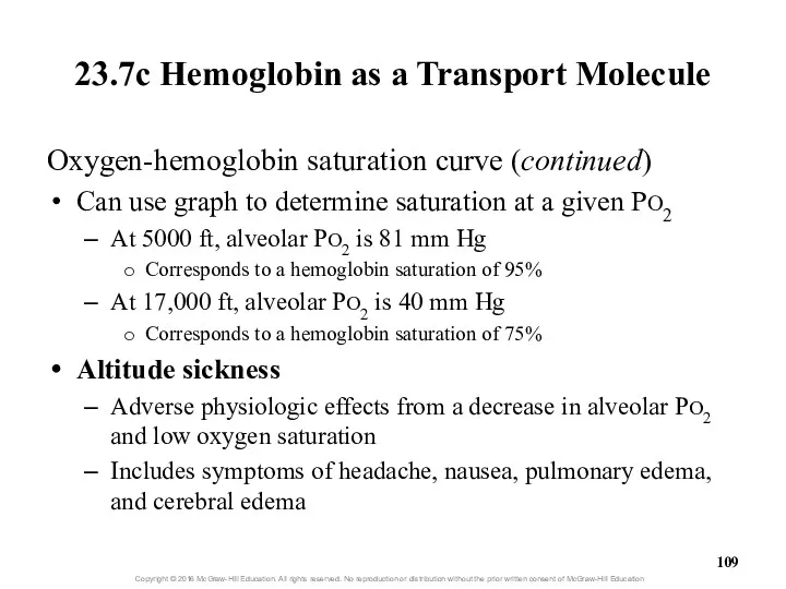 23.7c Hemoglobin as a Transport Molecule Oxygen-hemoglobin saturation curve (continued)