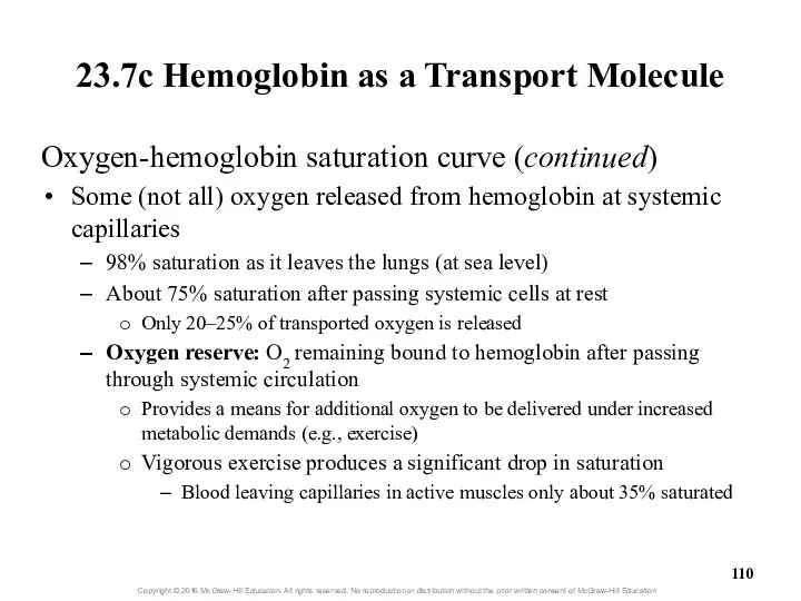 23.7c Hemoglobin as a Transport Molecule Oxygen-hemoglobin saturation curve (continued)