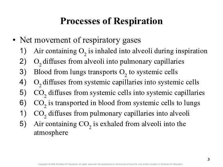 Processes of Respiration Net movement of respiratory gases Air containing