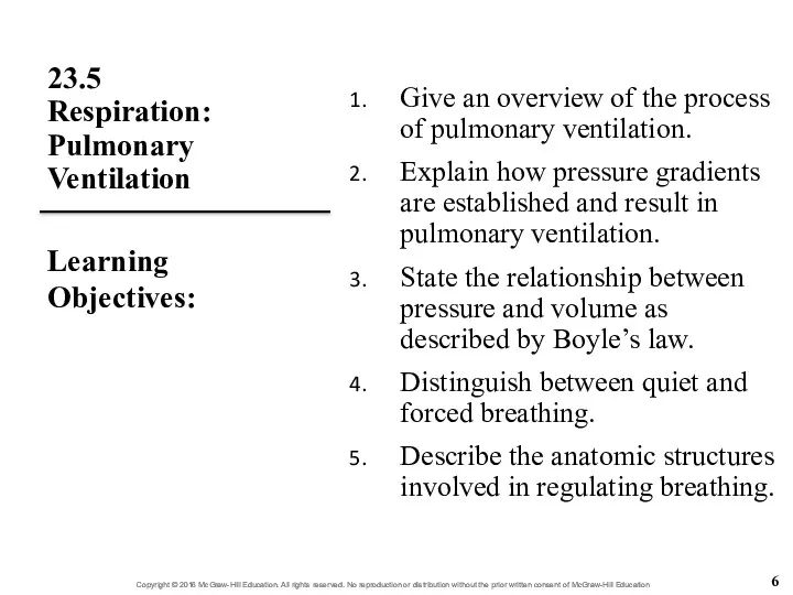 23.5 Respiration: Pulmonary Ventilation Give an overview of the process