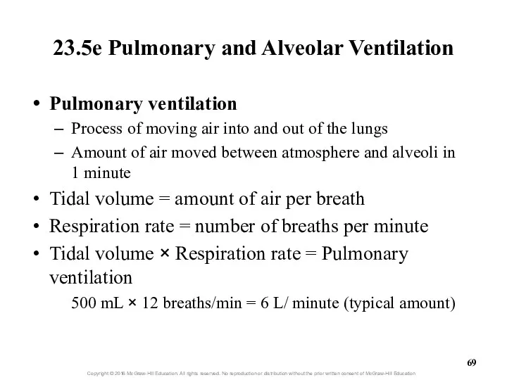 23.5e Pulmonary and Alveolar Ventilation Pulmonary ventilation Process of moving