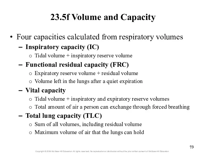 23.5f Volume and Capacity Four capacities calculated from respiratory volumes