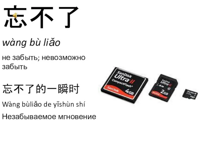 忘不了 wàng bù liǎo не забыть; невозможно забыть 忘不了的一瞬时 Wàng bùliǎo de yīshùn shí Незабываемое мгновение