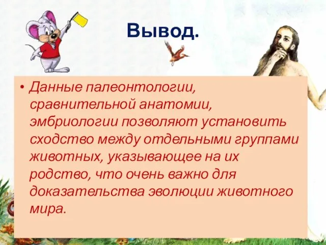 Вывод. Данные палеонтологии, сравнительной анатомии, эмбриологии позволяют установить сходство между