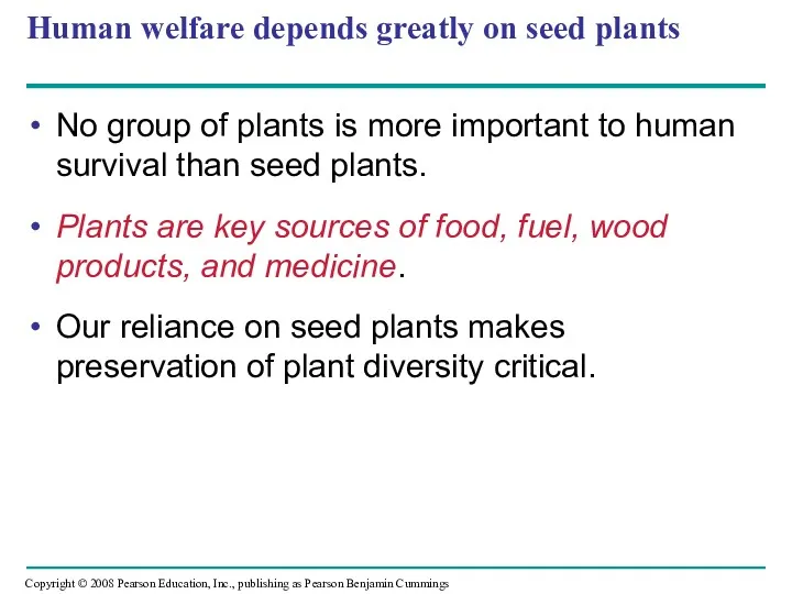 Human welfare depends greatly on seed plants No group of