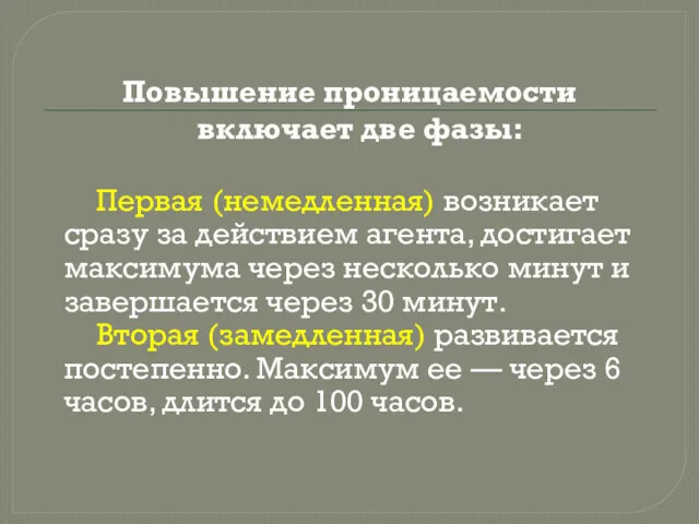 Повышение проницаемости включает две фазы: Первая (немедленная) возникает сразу за