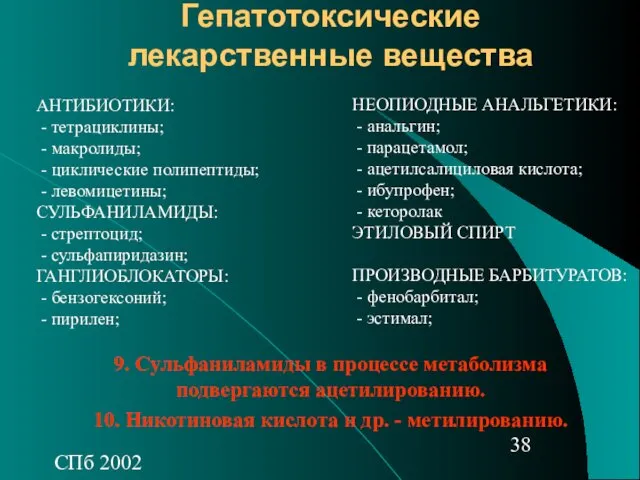 СПб 2002 Гепатотоксические лекарственные вещества АНТИБИОТИКИ: - тетрациклины; - макролиды;