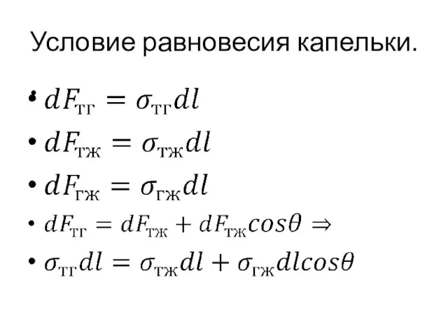 Условие равновесия капельки.