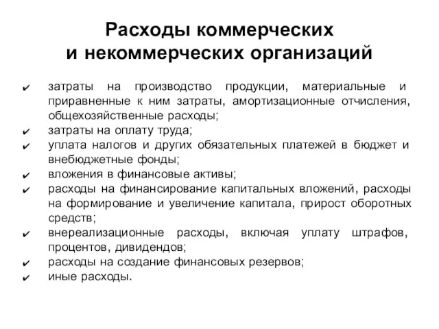 Расходы коммерческих и некоммерческих организаций затраты на производство продукции, материальные