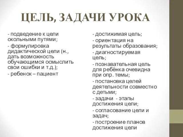 ЦЕЛЬ, ЗАДАЧИ УРОКА - подведение к цели окольными путями; -