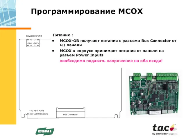 Программирование МСОХ -24V+ -24V+ +7V +3V3 +5V Power LED Indications