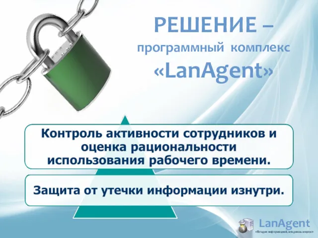 РЕШЕНИЕ – программный комплекс «LanAgent» LanAgent «Владея информацией, владеешь миром»