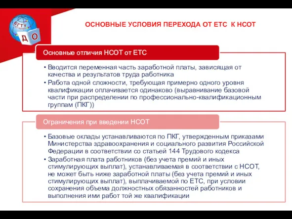 ОСНОВНЫЕ УСЛОВИЯ ПЕРЕХОДА ОТ ЕТС К НСОТ