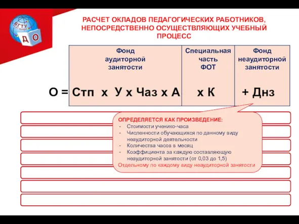 РАСЧЕТ ОКЛАДОВ ПЕДАГОГИЧЕСКИХ РАБОТНИКОВ, НЕПОСРЕДСТВЕННО ОСУЩЕСТВЛЯЮЩИХ УЧЕБНЫЙ ПРОЦЕСС О =