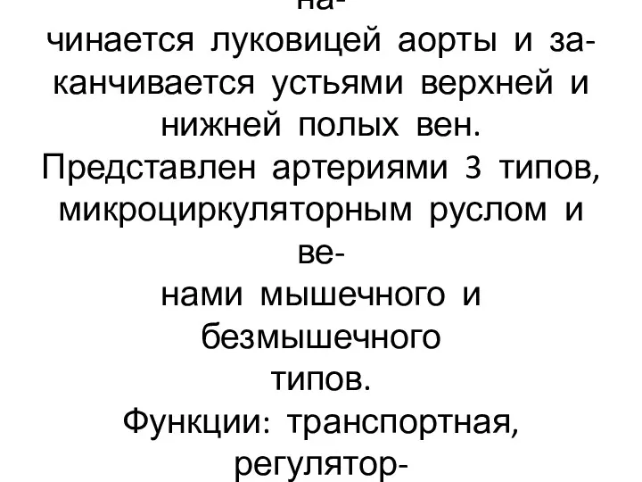 Большой круг кровообращения на- чинается луковицей аорты и за- канчивается