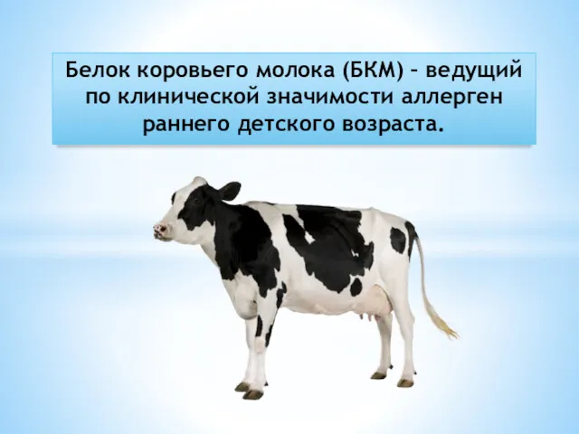 Белок коровьего молока (БКМ) – ведущий по клинической значимости аллерген раннего детского возраста.