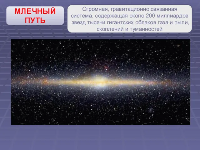 МЛЕЧНЫЙ ПУТЬ Огромная, гравитационно связанная система, содержащая около 200 миллиардов