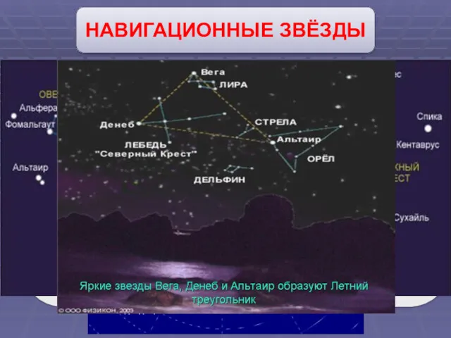 НАВИГАЦИОННЫЕ ЗВЁЗДЫ Навигационные звёзды – звезды, с помощью которых в