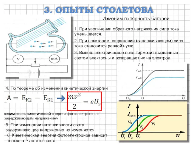 3. ОПЫТЫ СТОЛЕТОВА Изменим полярность батареи 1. При увеличении обратного