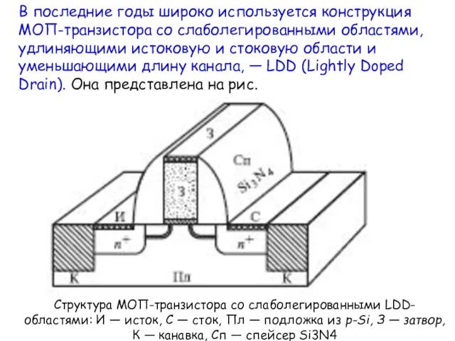 В последние годы широко используется конструкция МОП-транзистора со слаболегированными областями,