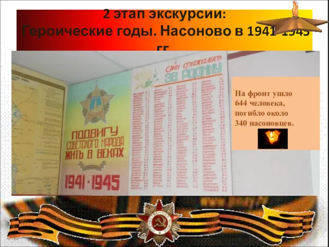 2 этап экскурсии: Героические годы. Насоново в 1941-1945 гг. На