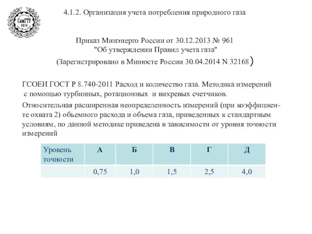 4.1.2. Организация учета потребления природного газа Приказ Минэнерго России от